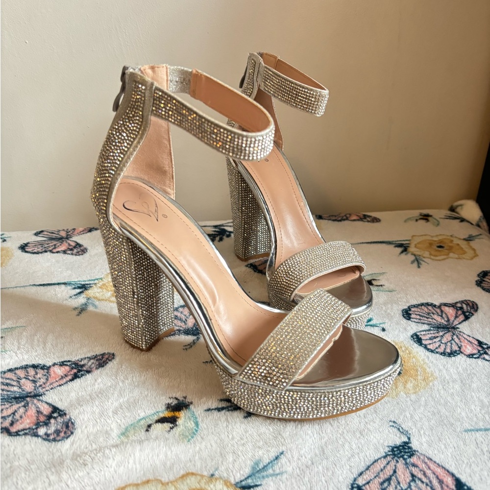 Elegant Silver Rhinestone Heels